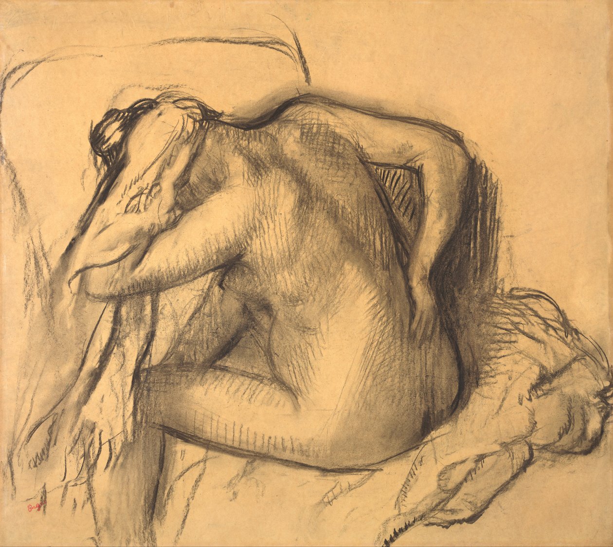 Después del baño, mujer secándose el cabello de Edgar Degas