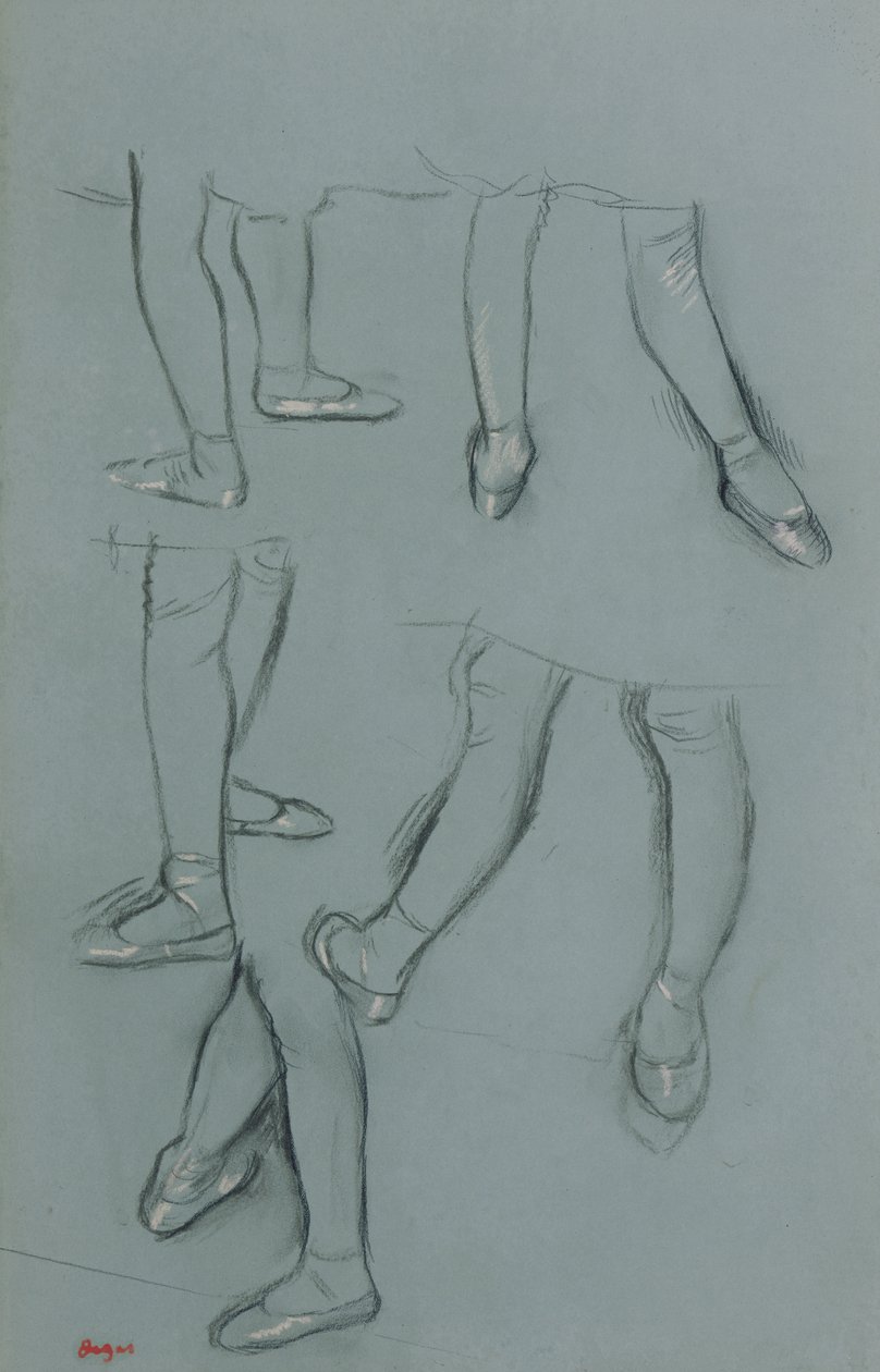 Cinco estudios de un par de piernas, c.1878-80 (lápiz, carbón y pastel sobre papel verde) de Edgar Degas