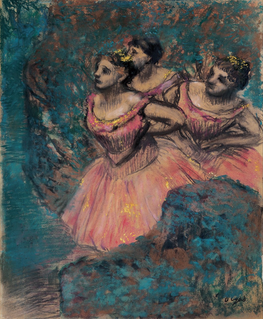 Tres bailarinas con traje rojo de Edgar Degas