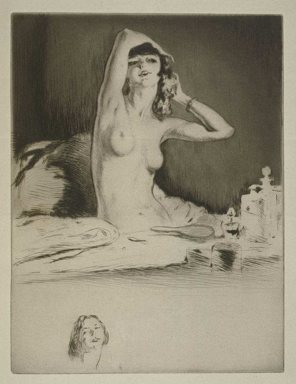 Una mujer en su aseo, ilustración para "Mitsou" de Sidonie-Gabrielle Colette (1873-1954) publicada en 1930 (aguafuerte y punta seca) de Edgar Chahine