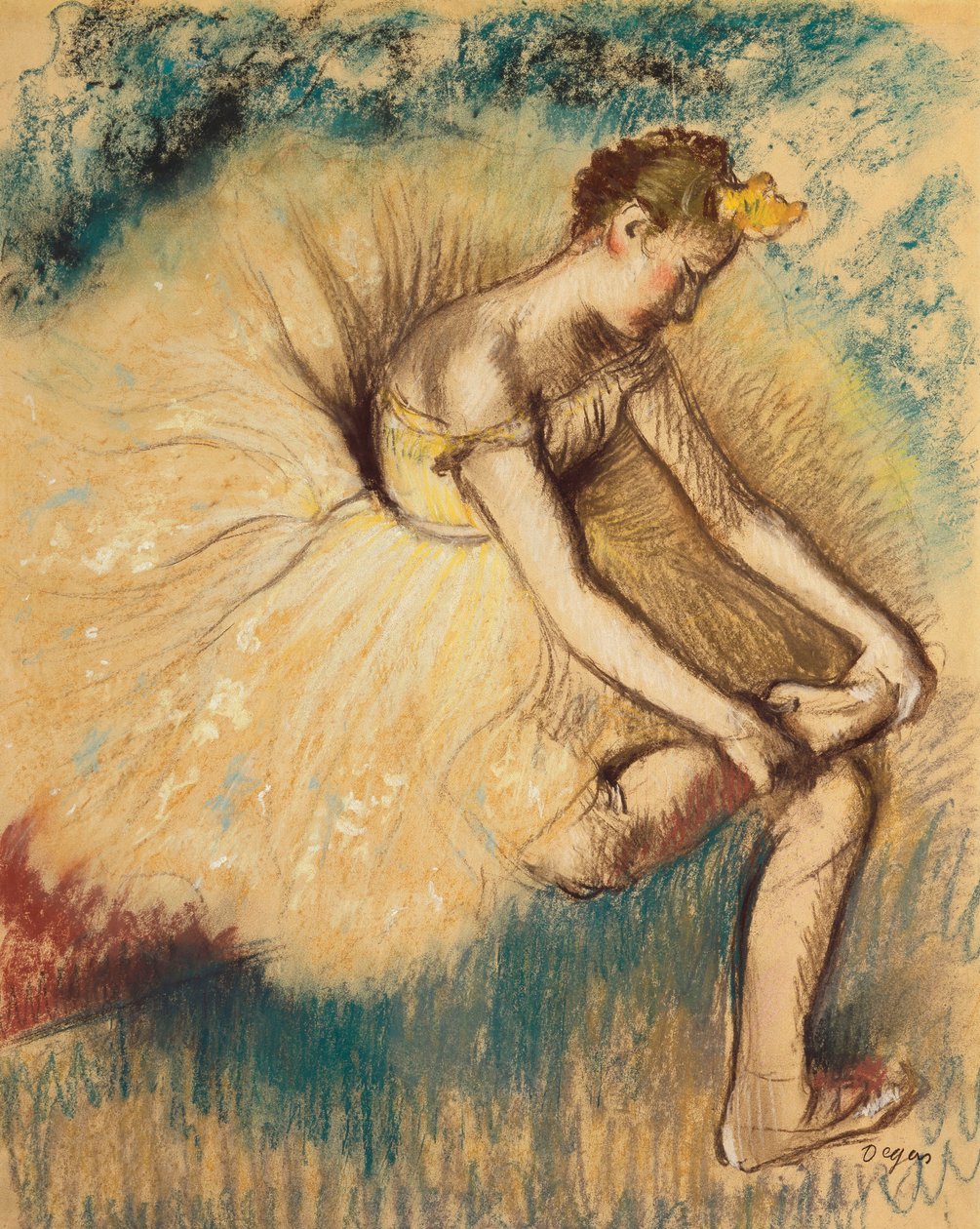 Una bailarina poniéndose el zapato de Edgar Degas