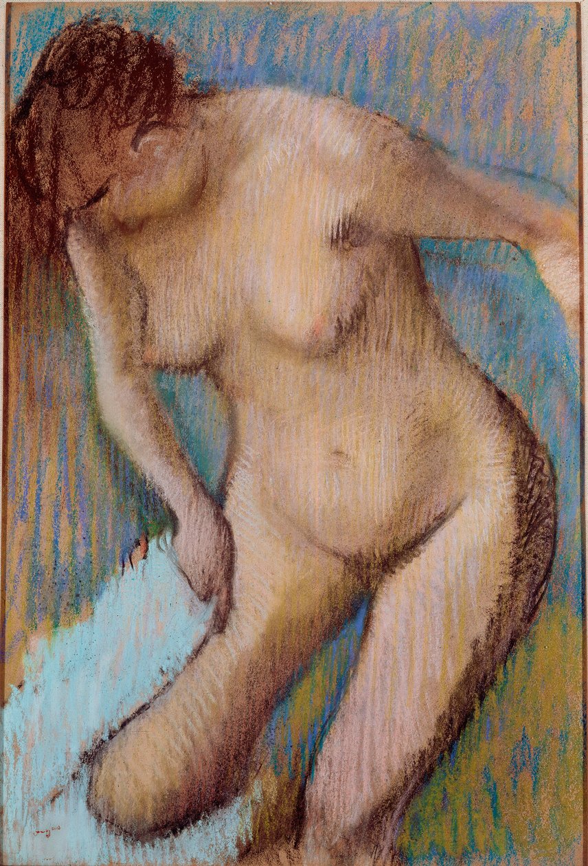 Después del baño. Mujer desnuda secando su muslo derecho. Pintura al pastel de Edgar Degas (1834-1917) 1866. Roma, Galería de arte moderno de Edgar Degas