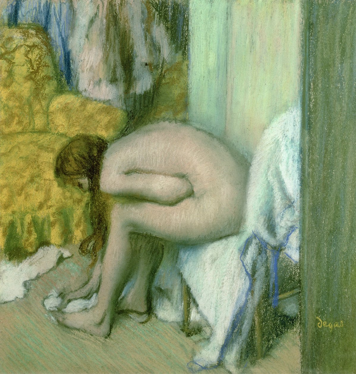 Después del baño, mujer secando su pie izquierdo de Edgar Degas