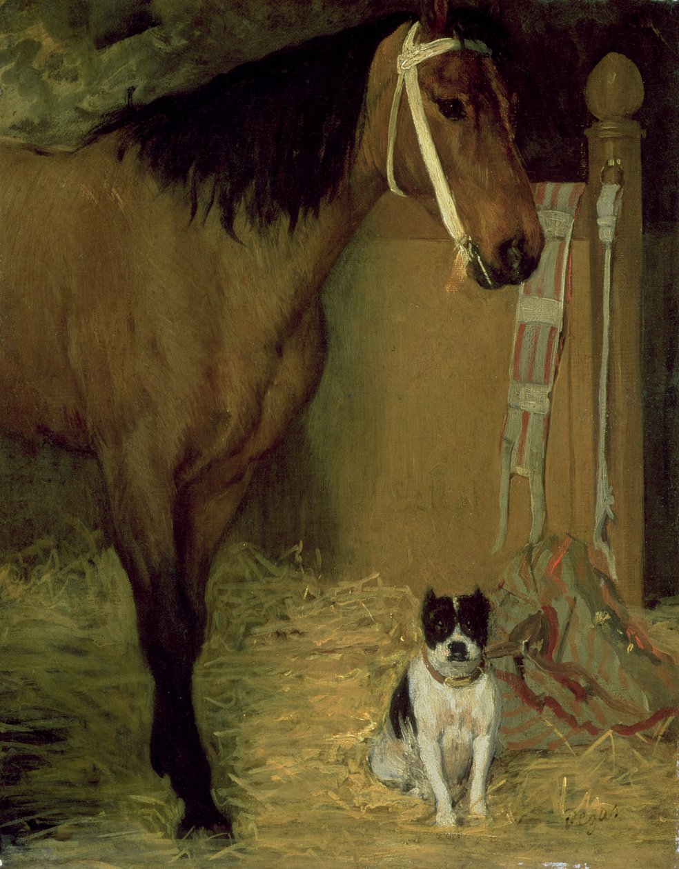 En el establo, caballo y perro, c.1862 de Edgar Degas