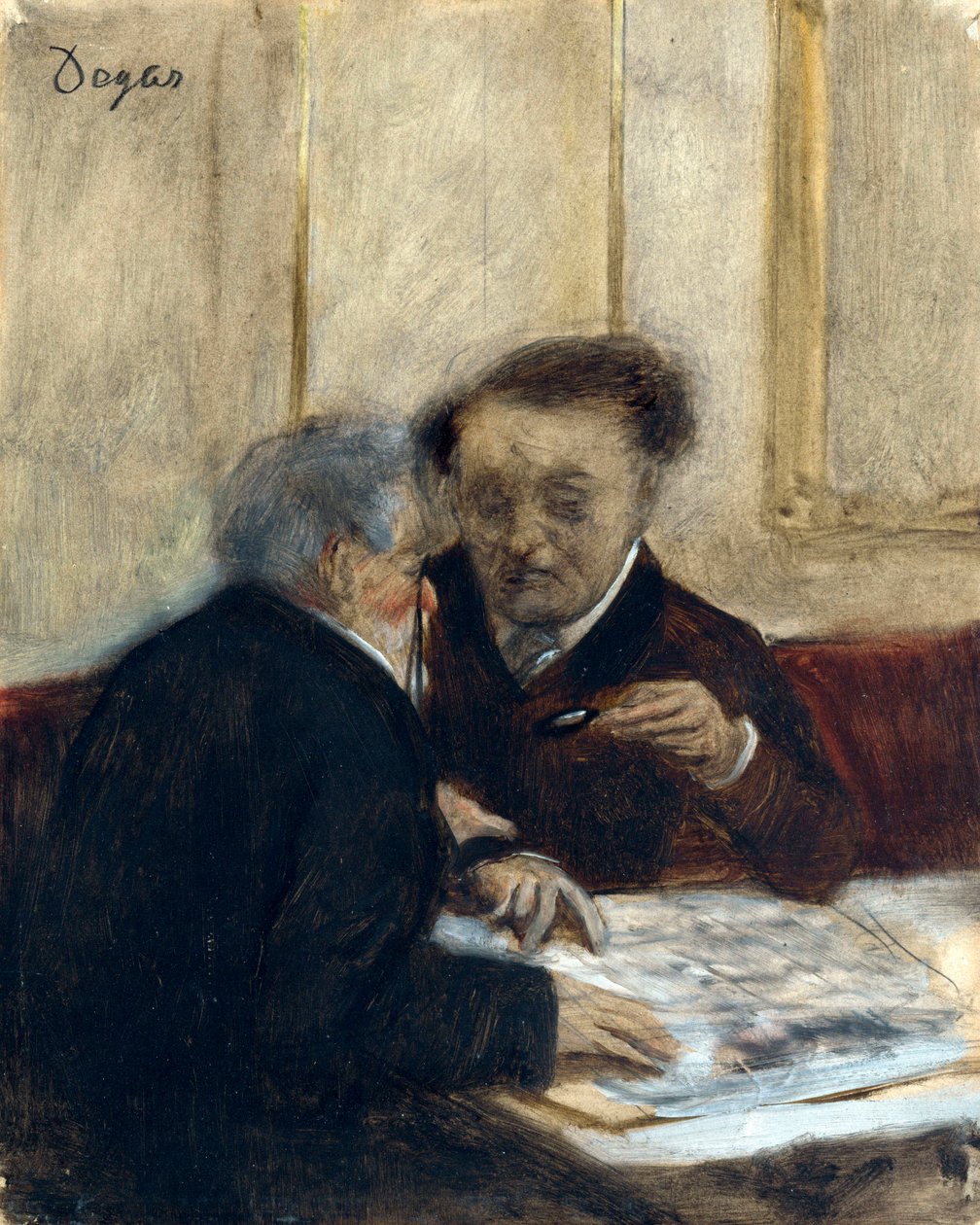 ""En el Café Chateaudun"" Pintura de Edgar Degas (1834-1917) hacia 1870 Dim 23,7x19 cm Galería Nacional de Londres de Edgar Degas