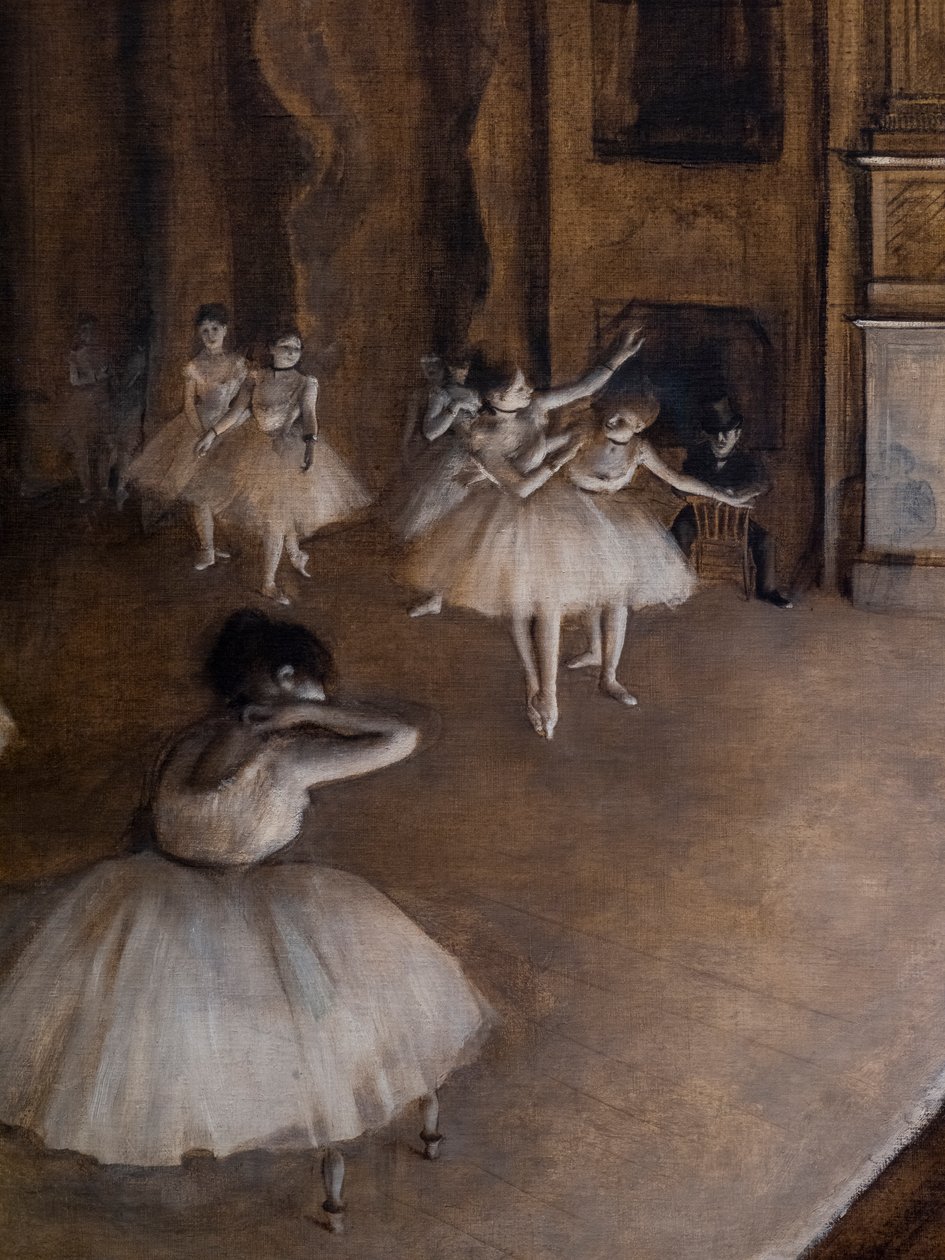 Repetición de ballet en la escena (detalle) de Edgar Degas
