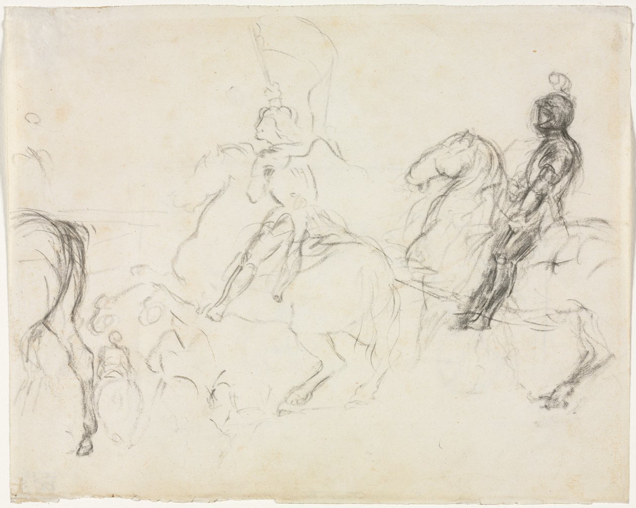 Escena de batalla con figuras armadas a caballo (recto) de Edgar Degas