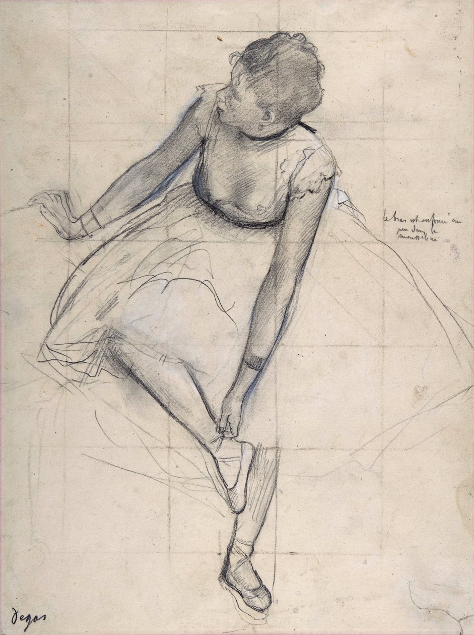 Bailarina ajustando su zapato (bailarina). Dibujo de Edgar Degas (1834-1917) Nueva York. Museo Metropolitano de Arte. de Edgar Degas