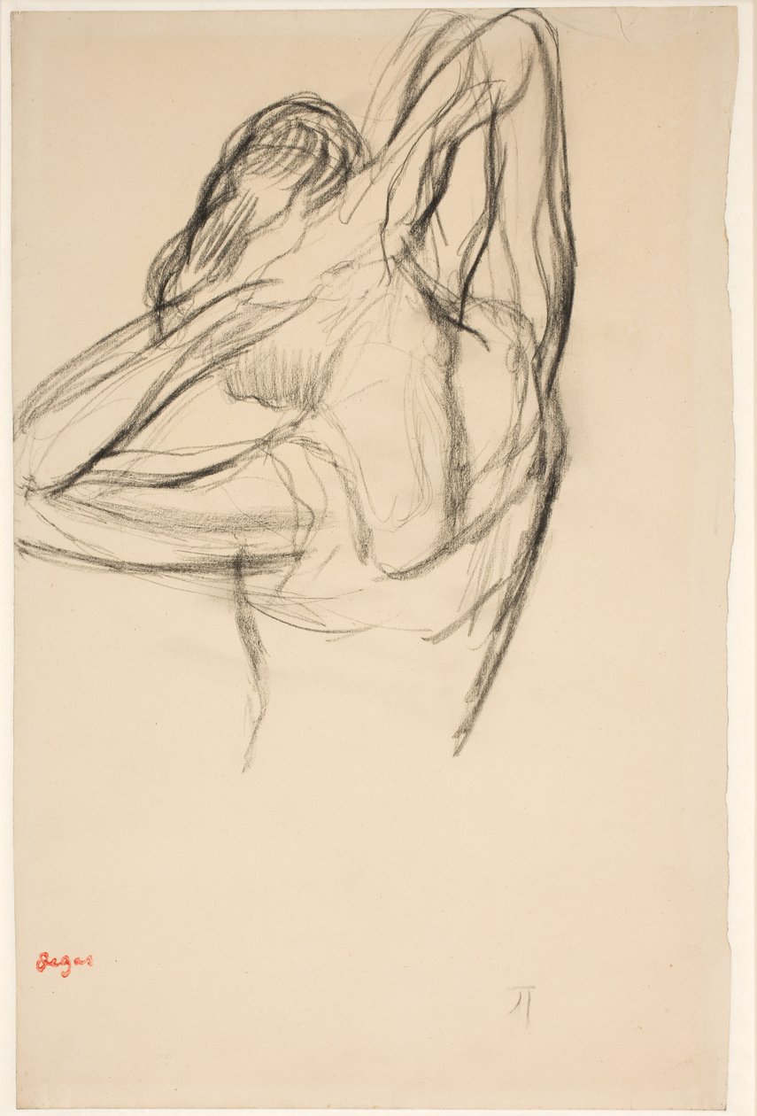 Bailarina de medio cuerpo con los brazos cruzados detrás de la cabeza, c.1890 (lápiz sobre papel) de Edgar Degas