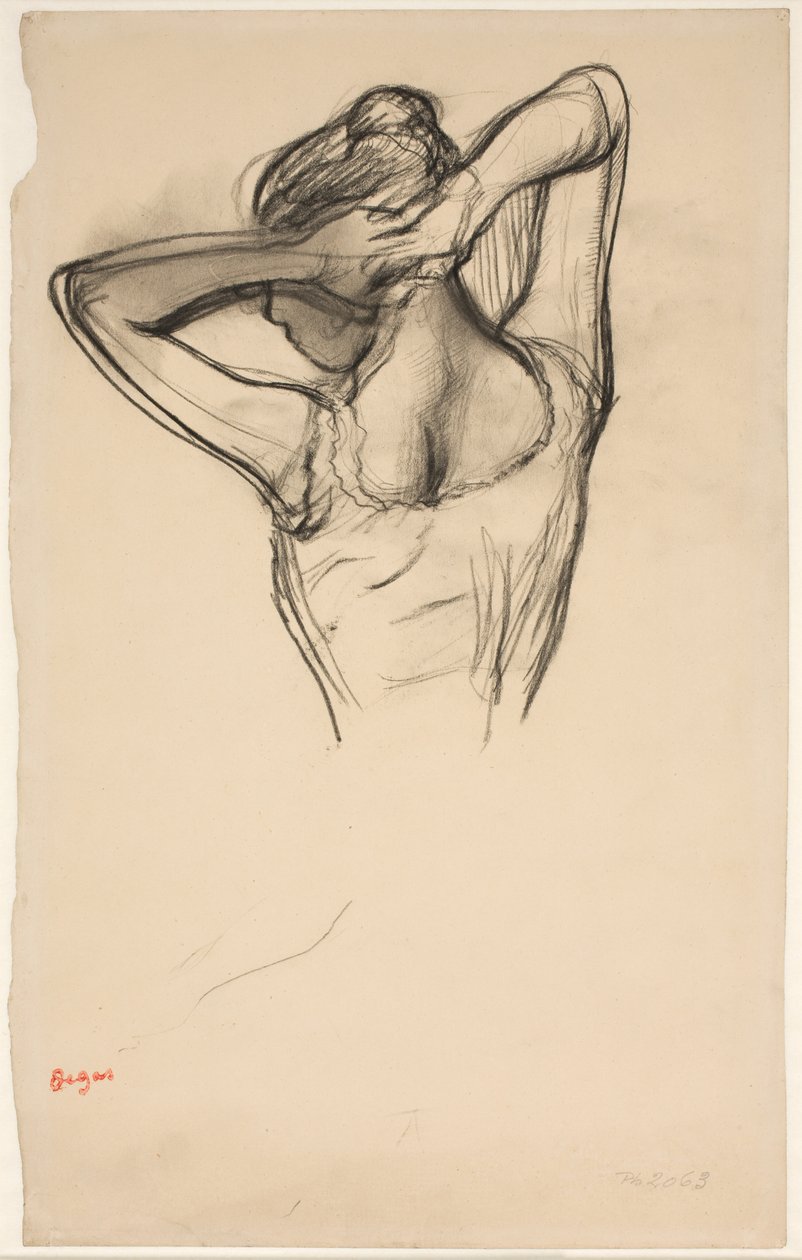 Bailarina de medio cuerpo con los brazos cruzados detrás de la cabeza, c.1890 (lápiz sobre papel) de Edgar Degas