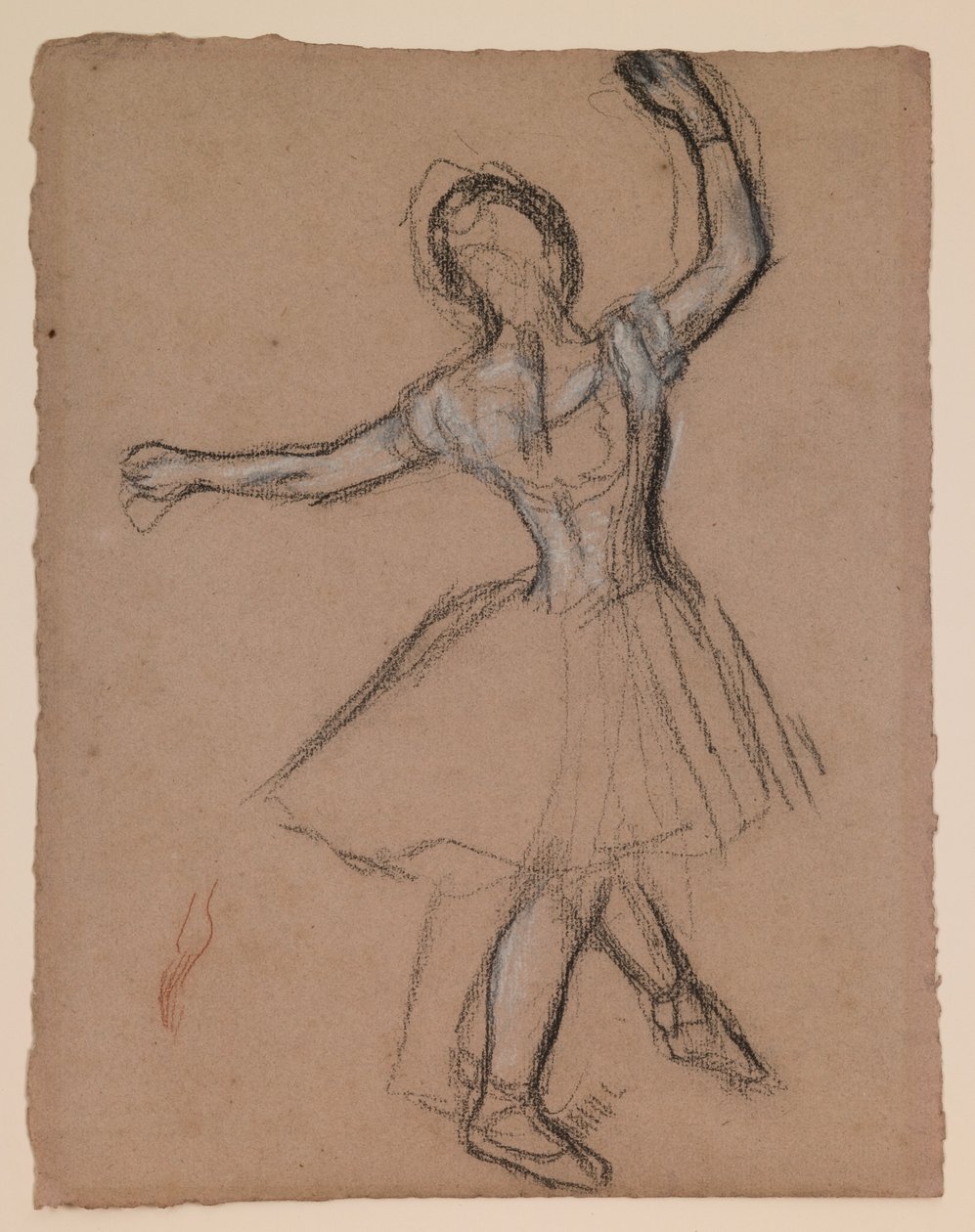 Bailarina en escena y en movimiento, c.1880-85 (tiza fabricada en blanco, negro y rojo) de Edgar Degas