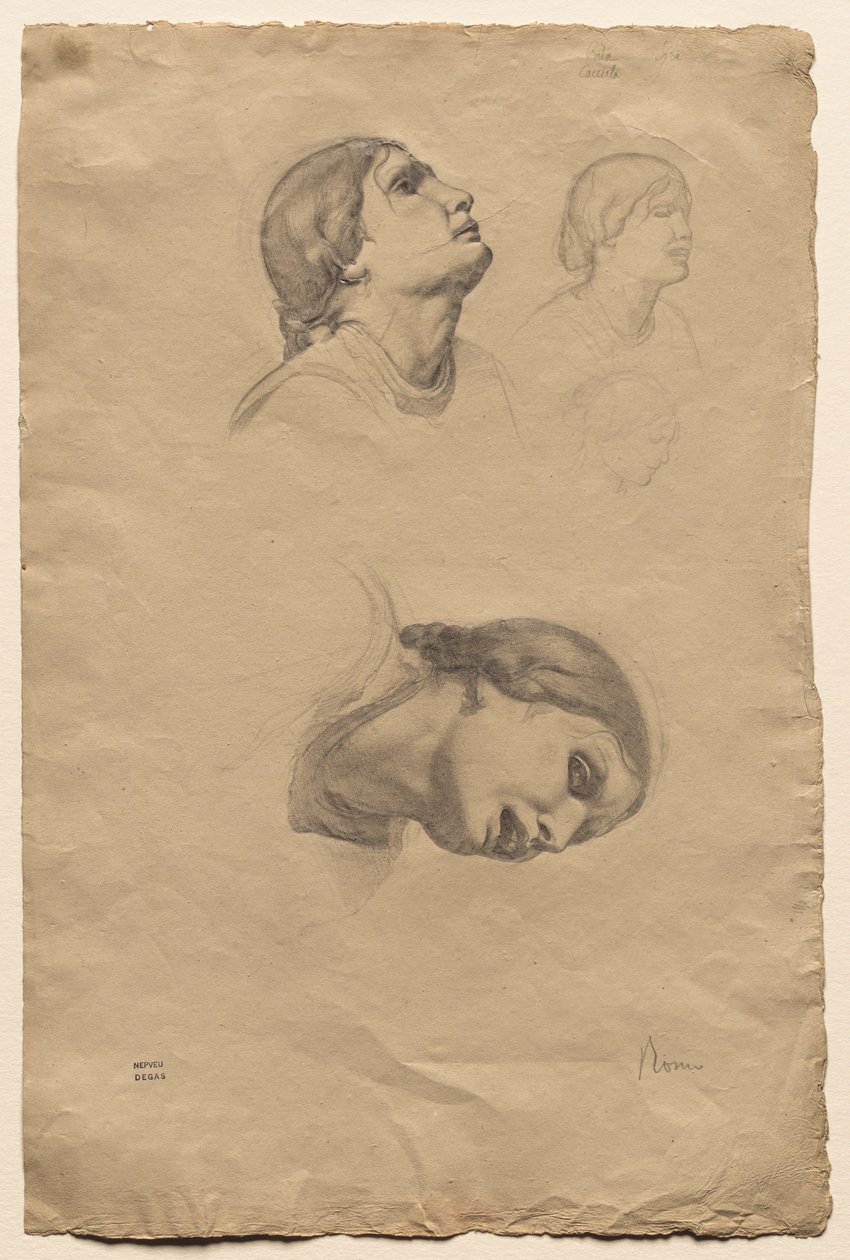 Cuatro estudios de la cabeza de una joven italiana, 1856 de Edgar Degas