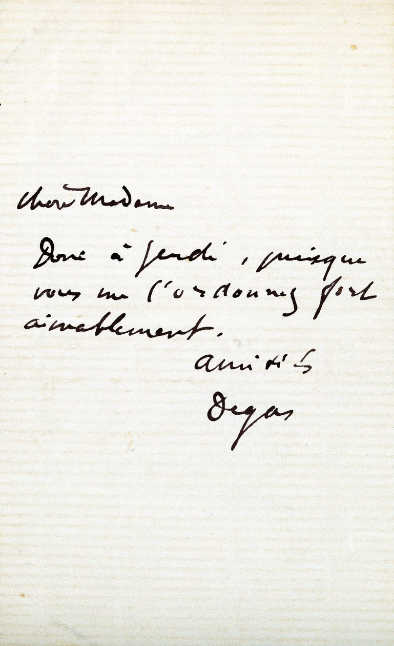 Carta del artista a Berthe Morisot (1841-95) de Edgar Degas
