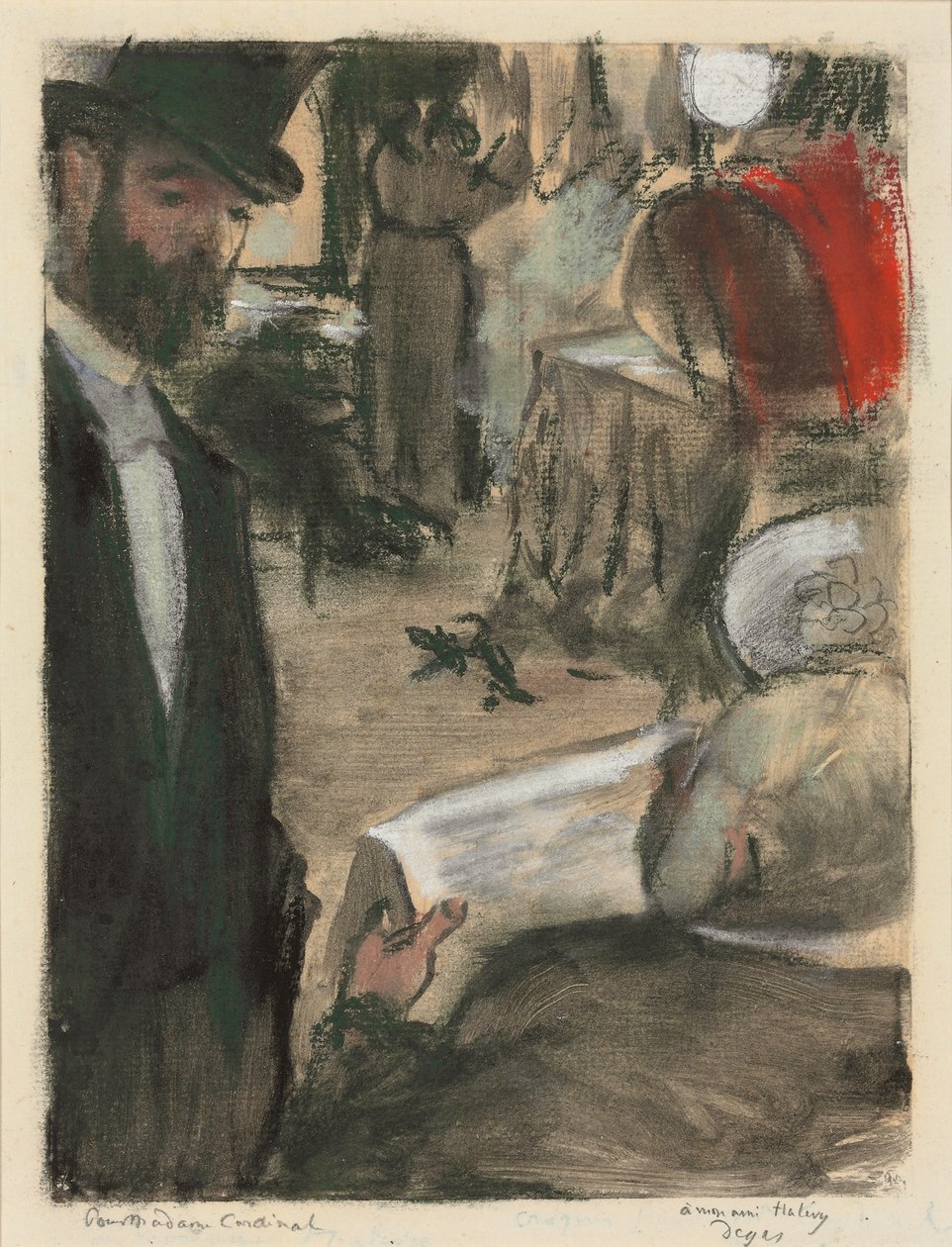 Ludovic Halevy encontró a Madame Cardinal en un salón; Ludovic Halevy trouve Madame Cardinal dans une loge, 1876-1877 de Edgar Degas