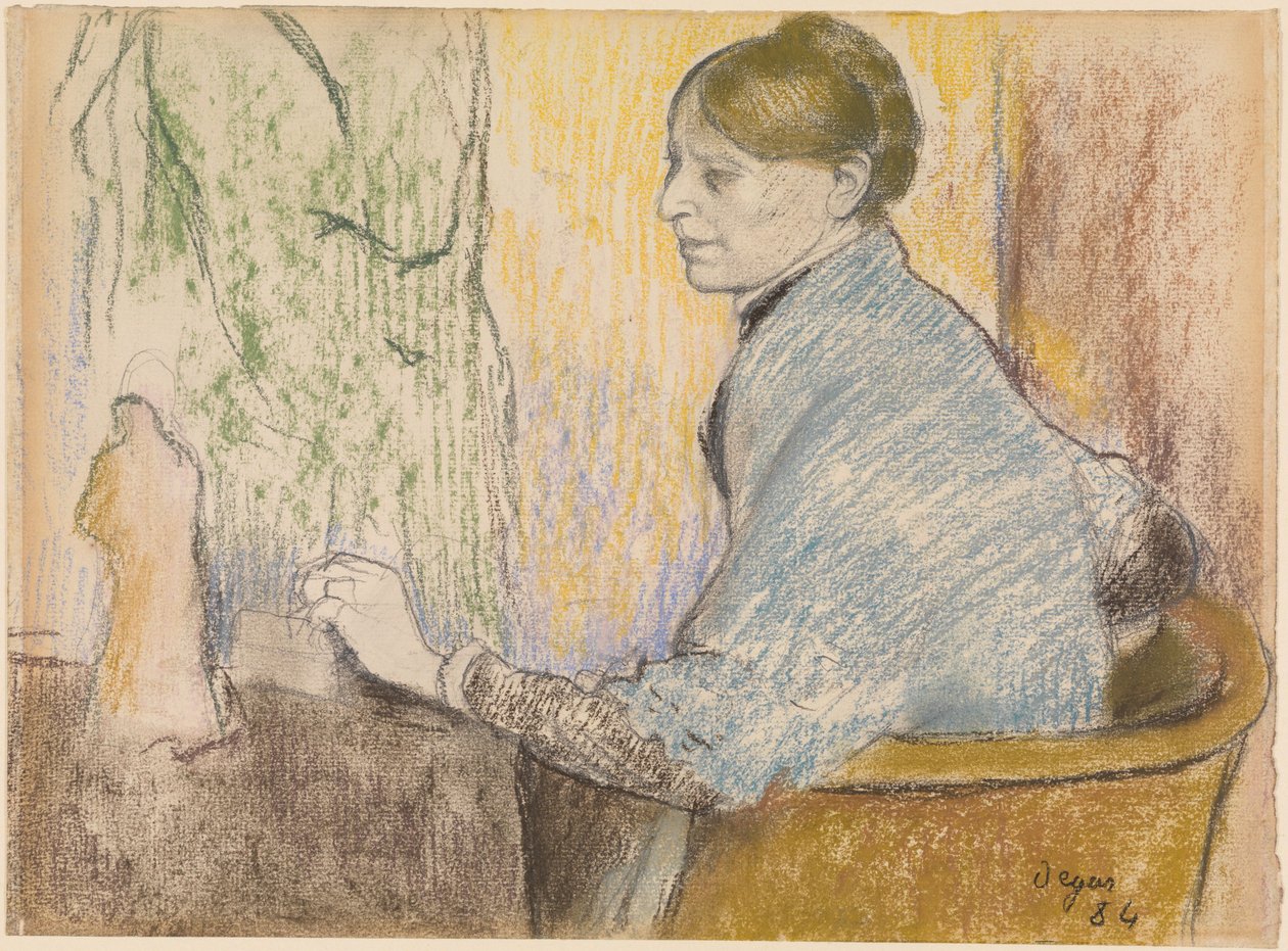 Madame Henri Rouart en un sillón ante una mesita con una estatuilla de Tanagra de Edgar Degas