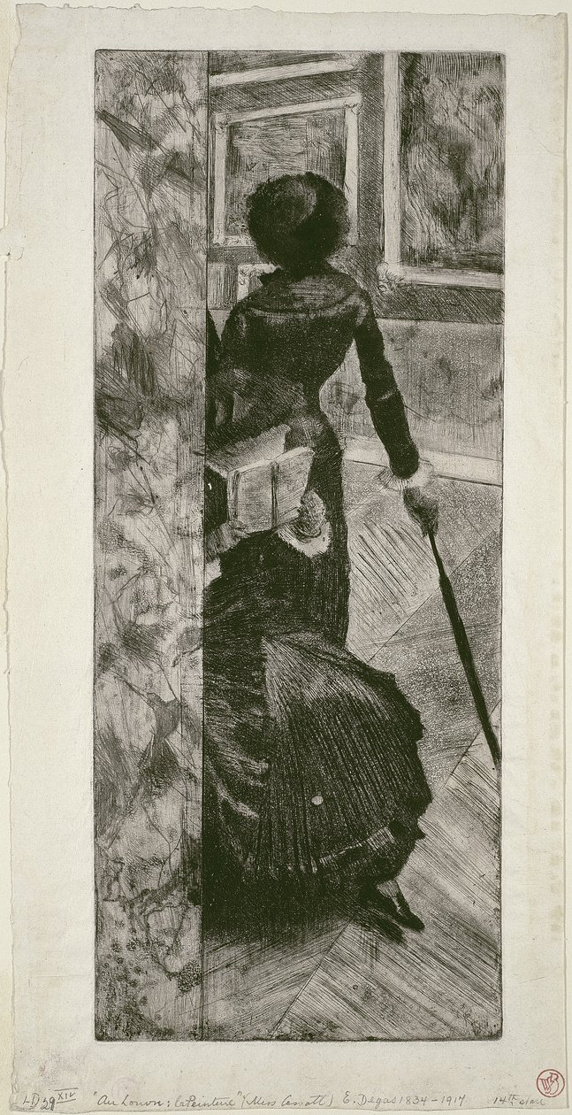 Mary Cassatt en la Galería de Pinturas del Louvre, 1879-80 de Edgar Degas