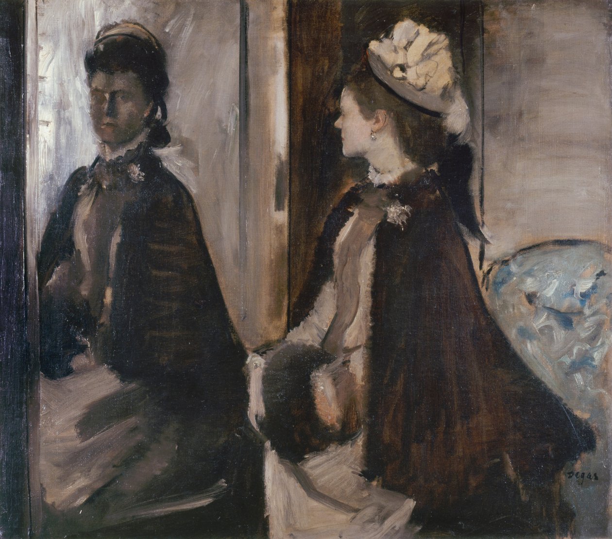 La señora Jeantaud en el espejo, c. 1875 de Edgar Degas