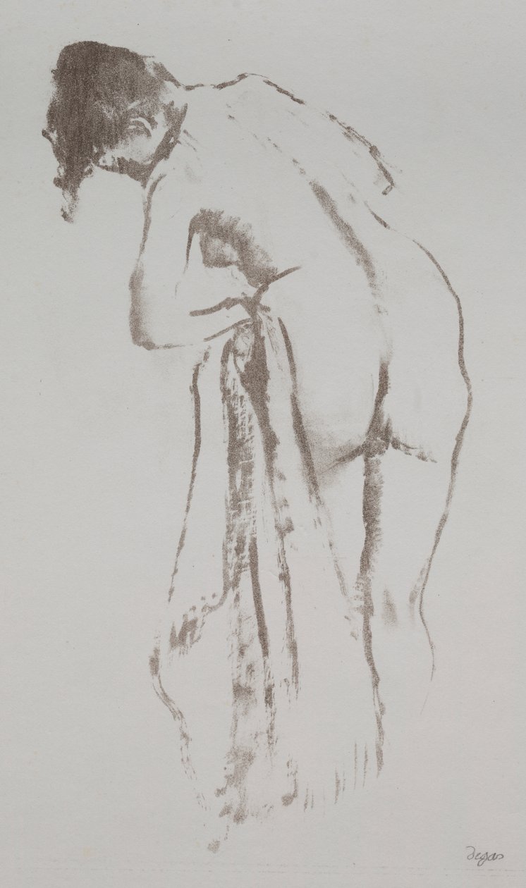 Mujer desnuda con toalla, de pie de Edgar Degas