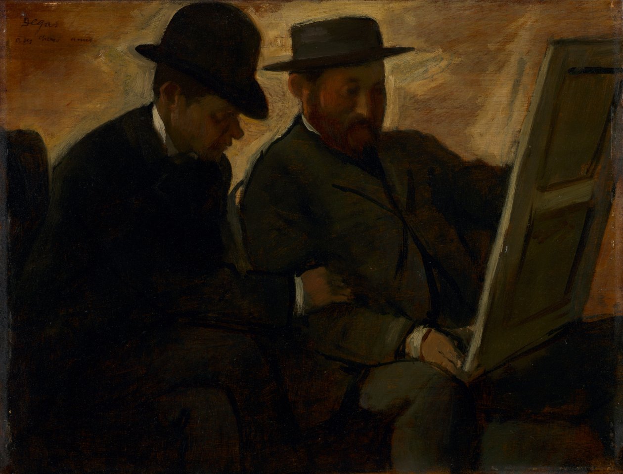 Paul Lafond y Alphonse Cherfils examinando una pintura, c.1878-1880 de Edgar Degas