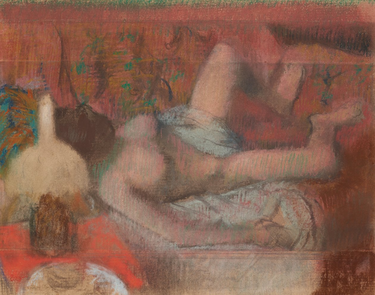 Mujer desnuda reclinada, c.1888-90 (pastel sobre monotipo sobre papel) de Edgar Degas