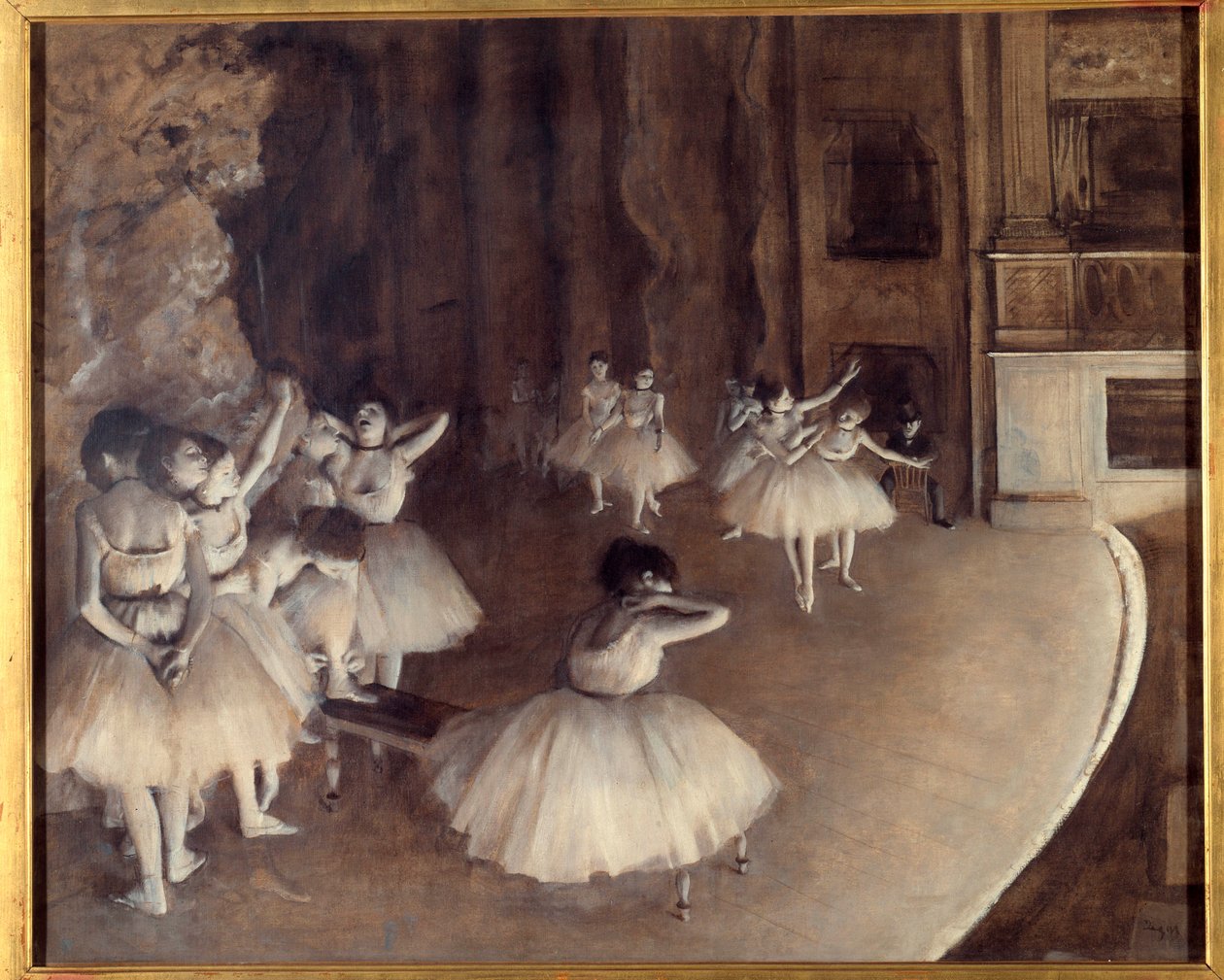 Repetición de un ballet en el escenario. Pintura de Edgar Degas (1834-1917). 1874. Dim. 0,65x0,81 m. París, Museo de Orsay de Edgar Degas