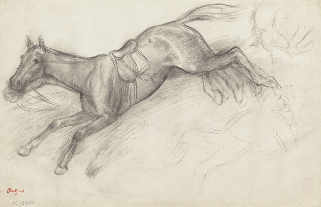 Estudio para "Escena de la carrera de obstáculos: El jinete caído", 1866 de Edgar Degas