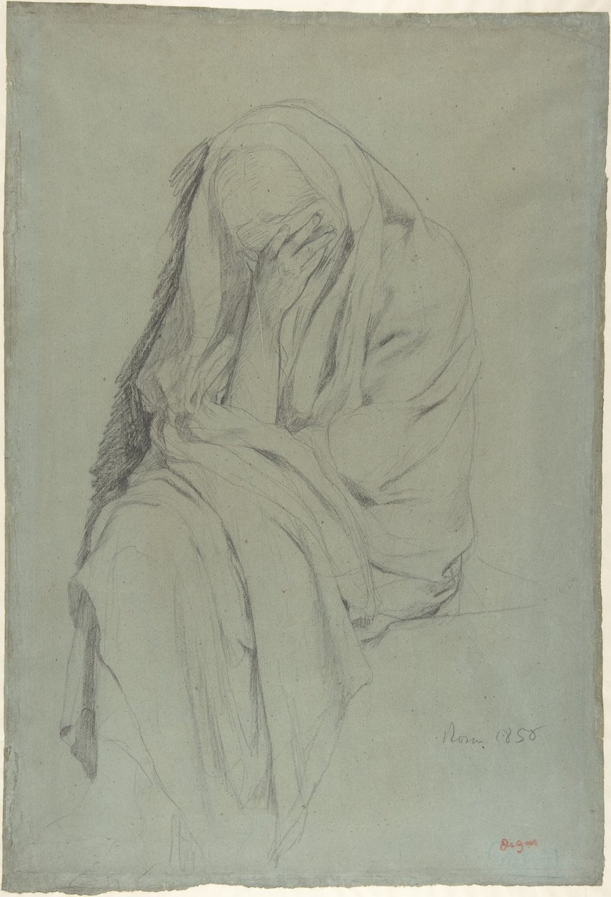 Estudio para «Vieille Italienne» (anverso); Estudio de drapeado (reverso) de Edgar Degas