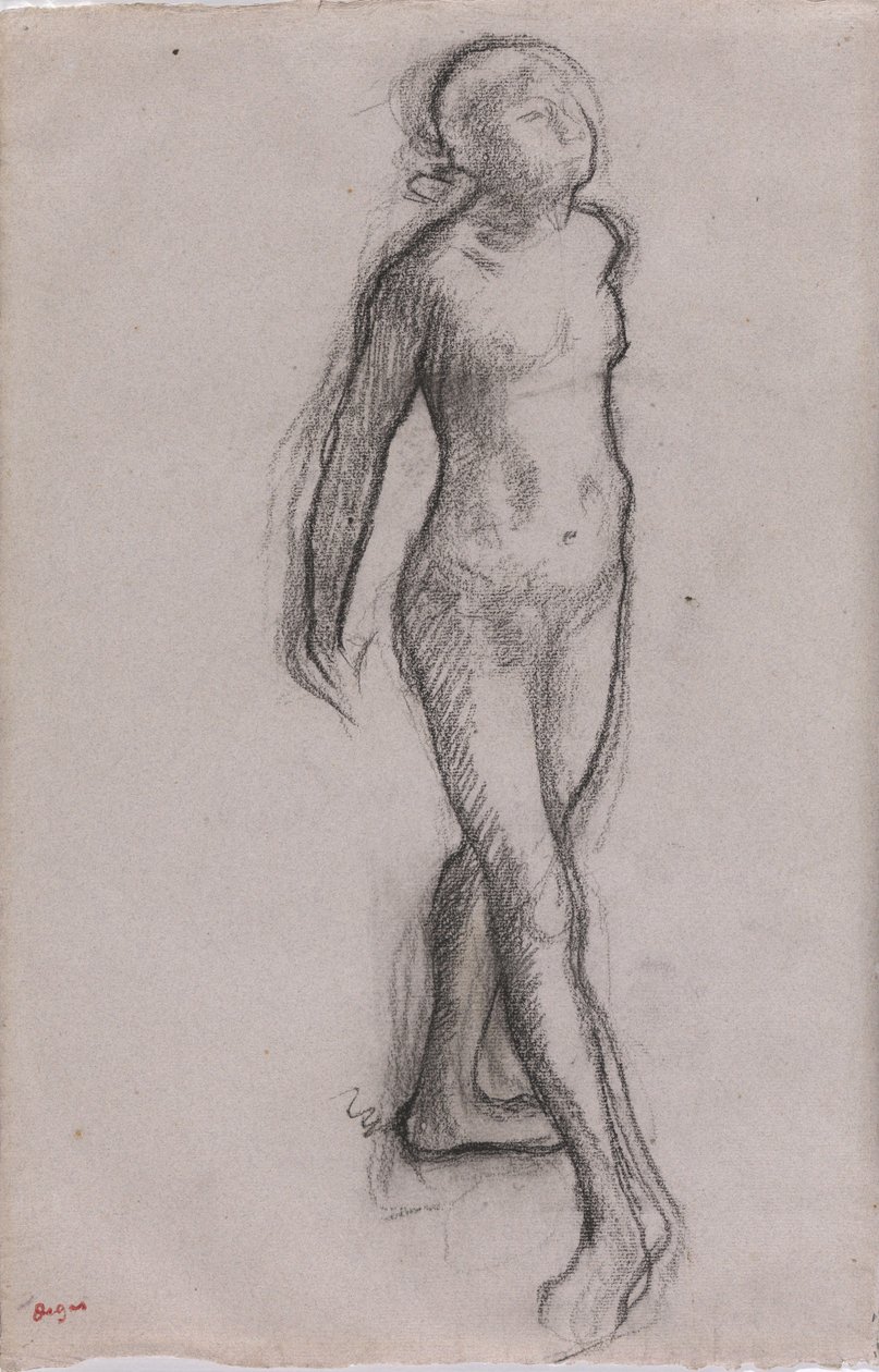 Estudio de una bailarina desnuda, c.1878-79 (carboncillo y rotulador negro sobre papel) de Edgar Degas
