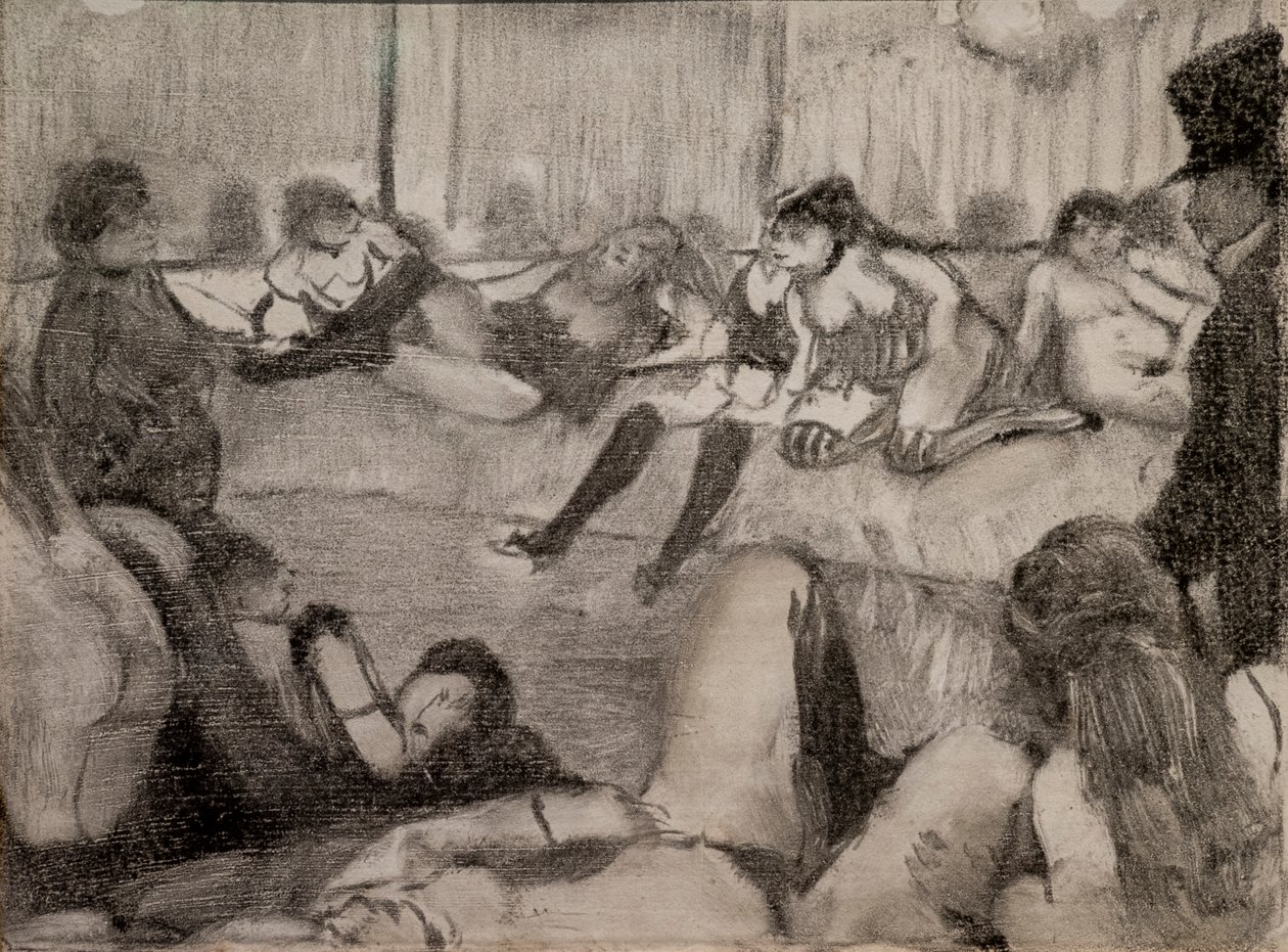 El Salón. 1879. Monotipo con tinta negra, realzado con pastel de Edgar Degas