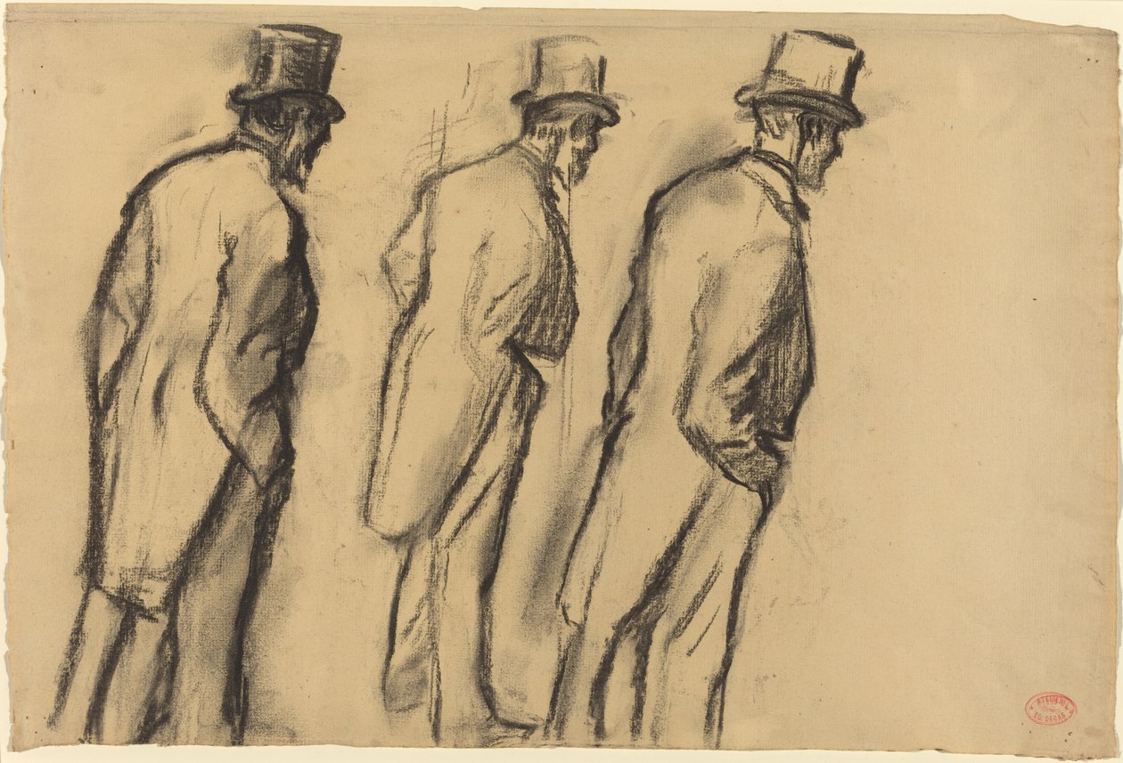 Tres estudios de Ludovic Halévy de pie, c.1880 de Edgar Degas