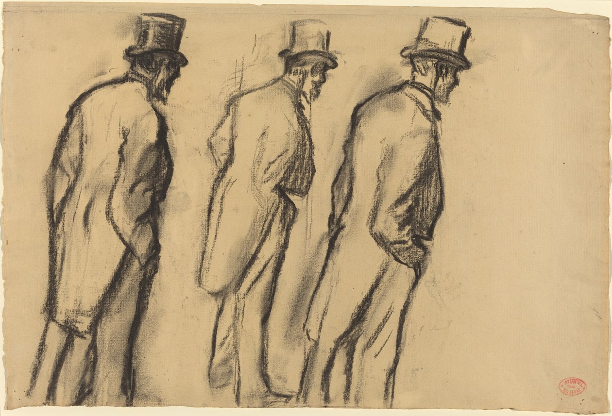 Tres estudios de Ludovic Halévy de pie, c. 1880 de Edgar Degas