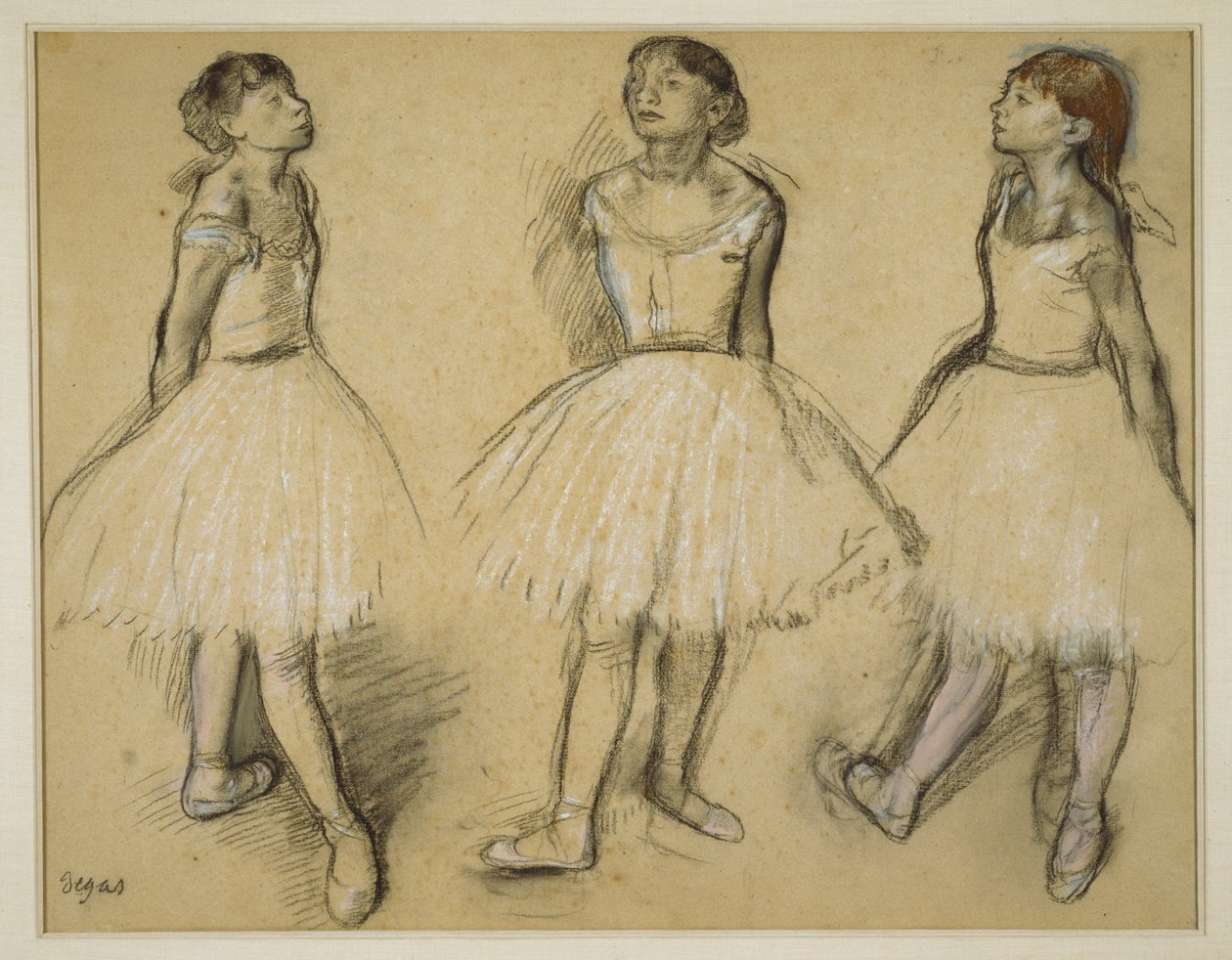 Tres estudios de una bailarina en cuarta posición de Edgar Degas