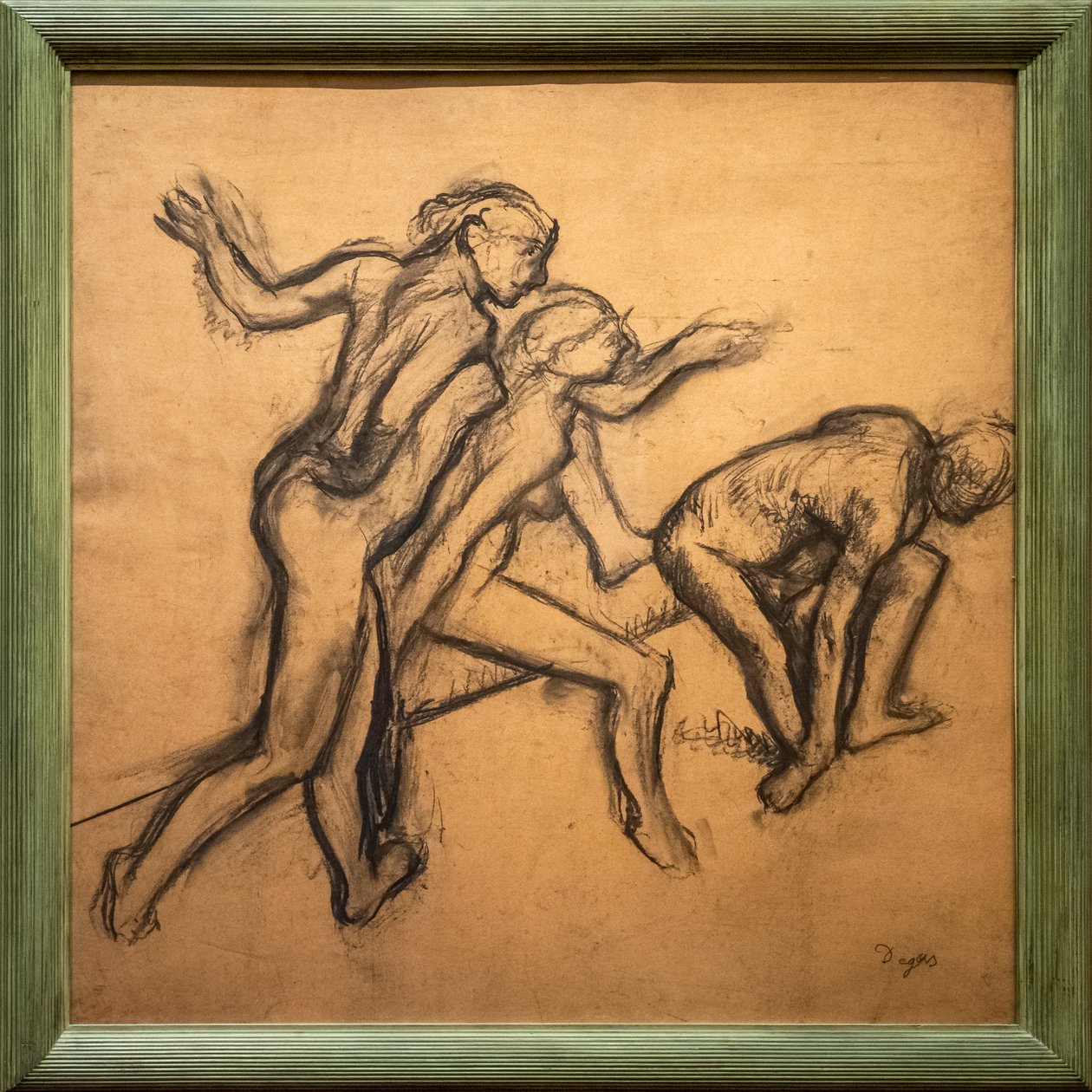 Tres bailarinas desnudas. 1895-1900. Carbón sobre papel de calco. de Edgar Degas
