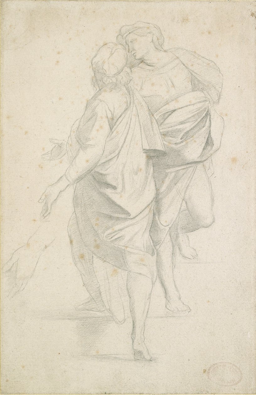Dos figuras de pie en una escalera, después de Rafael, c. 1853-54 de Edgar Degas