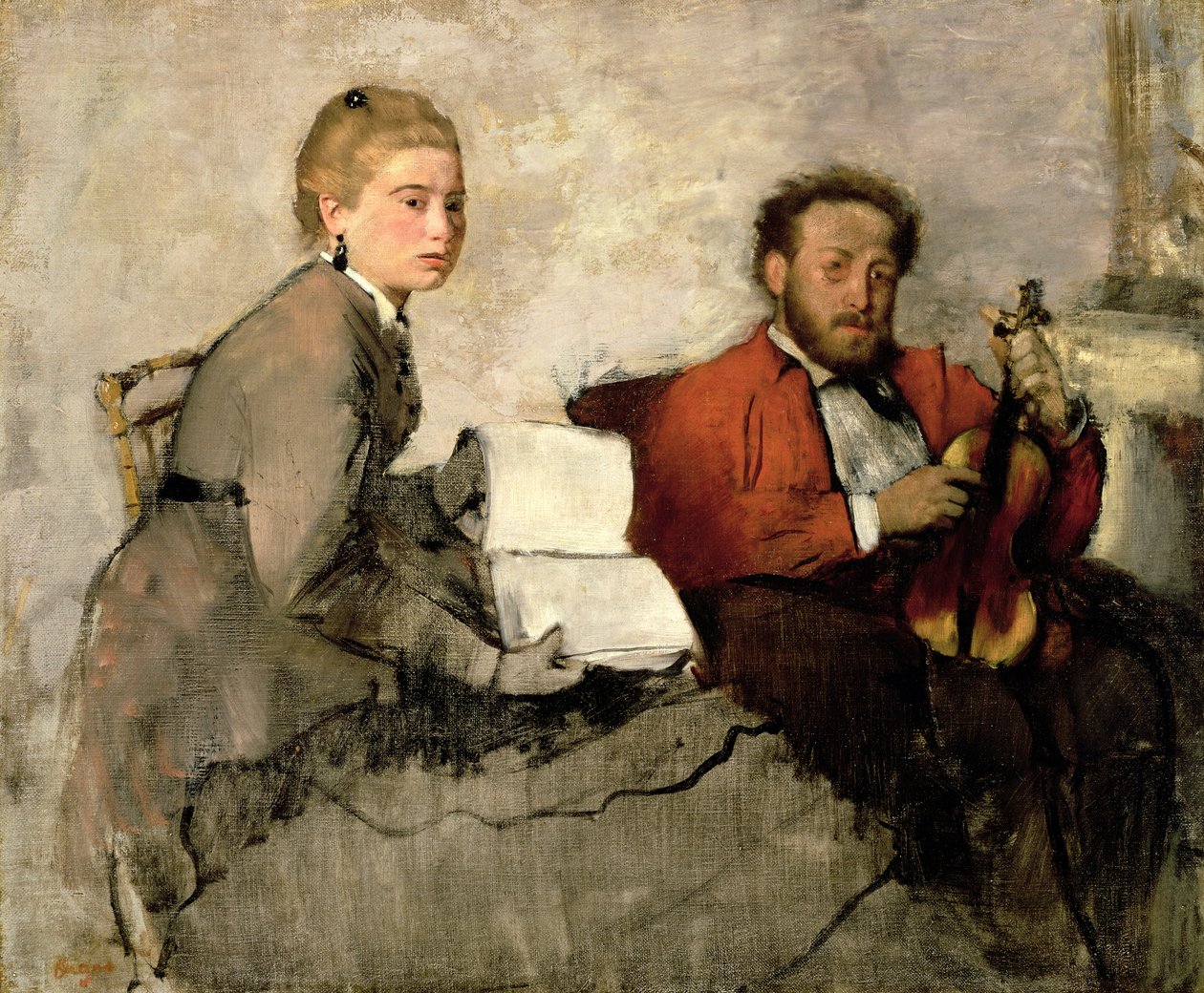 Violinista y Joven Mujer, c.1871 de Edgar Degas