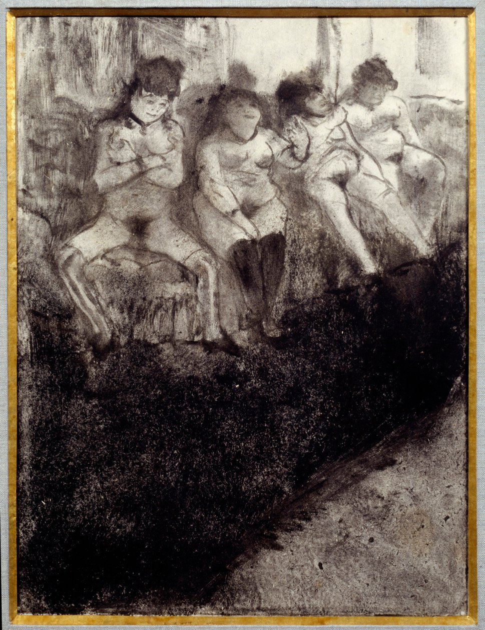 Esperando, segunda versión. Hay prostitutas esperando clientes en un burdel de Edgar Degas