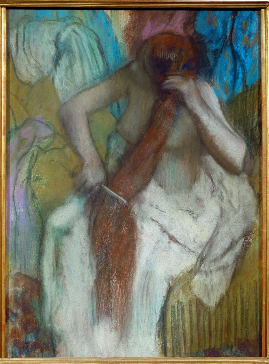 Mujer peinando su hai (pastel) de Edgar Degas