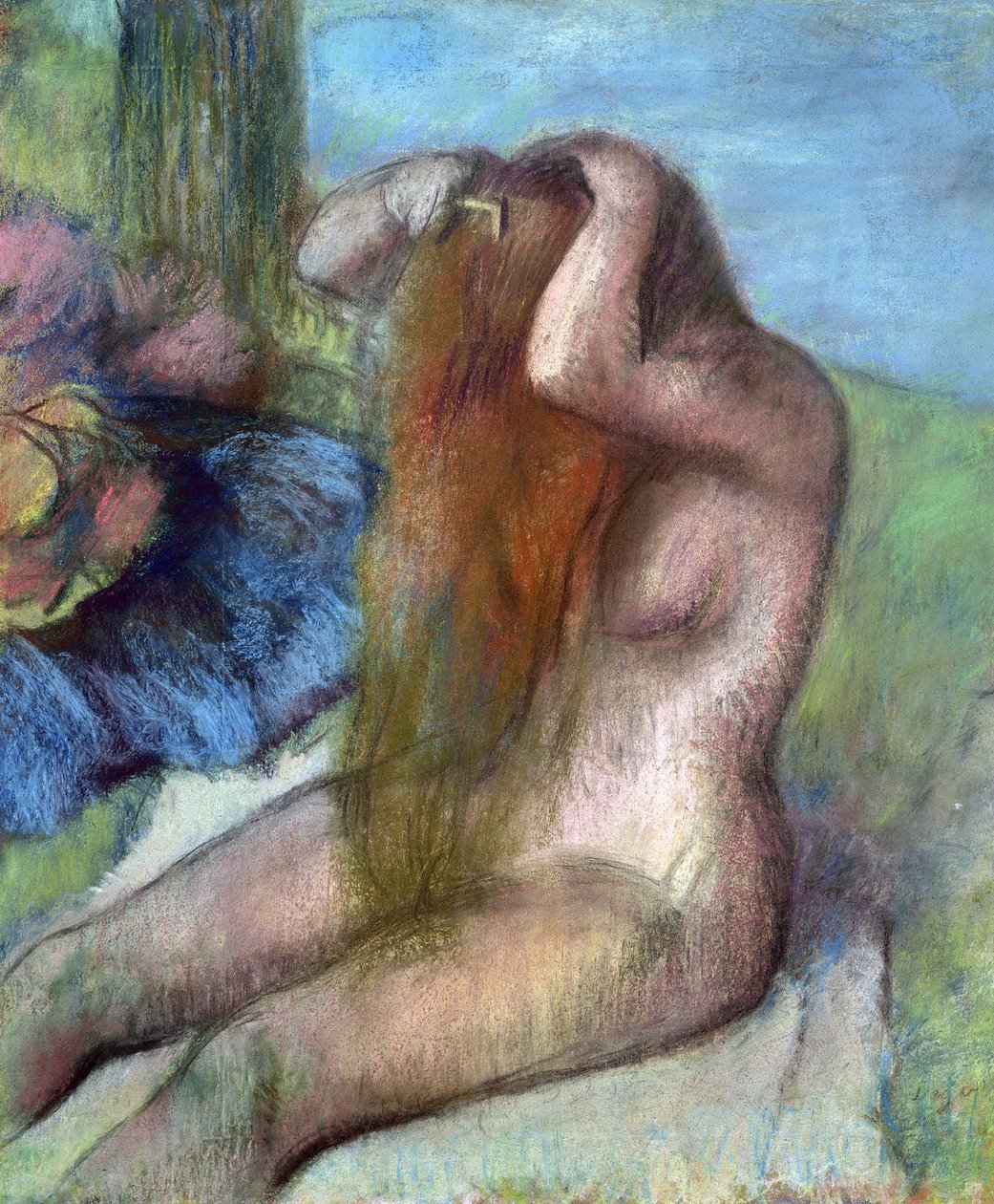 Mujer arreglándose el cabello, c.1895 (pastel) de Edgar Degas