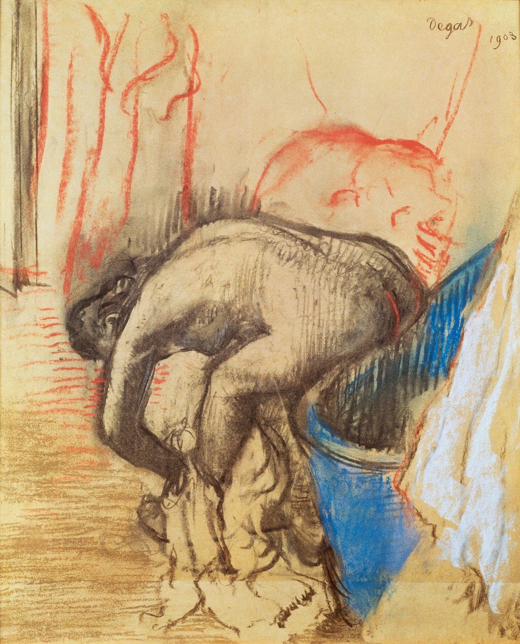 Mujer secándose la pierna izquierda de Edgar Degas