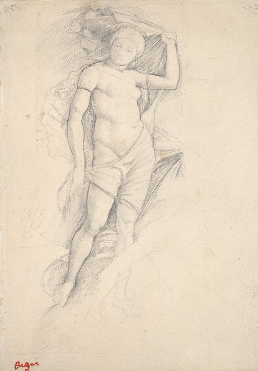 Mujer, parcialmente cubierta, con un ligero estudio de un centauro, abajo a la derecha, finales del siglo XIX de Edgar Degas