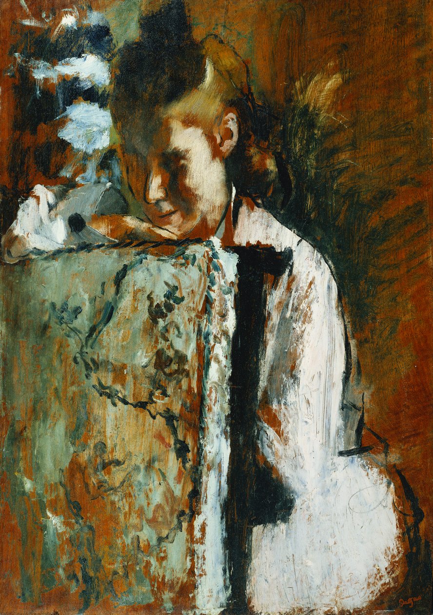 Joven sentada apoyada en el respaldo de una silla, c.1889 de Edgar Degas