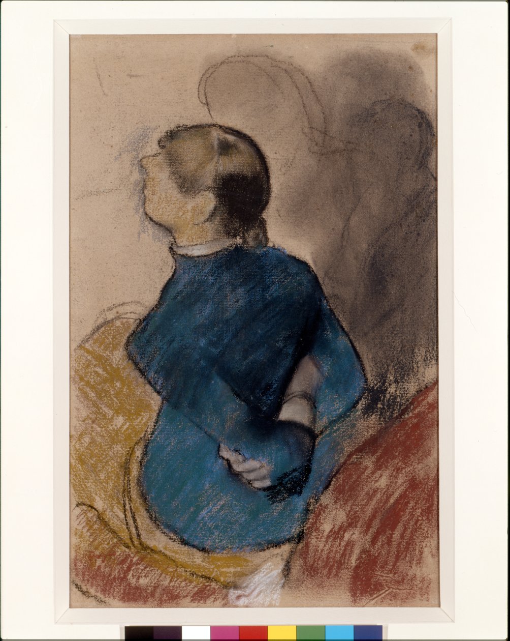 Young Woman In Blue (pastel sobre carboncillo sobre papel buff) de Edgar Degas