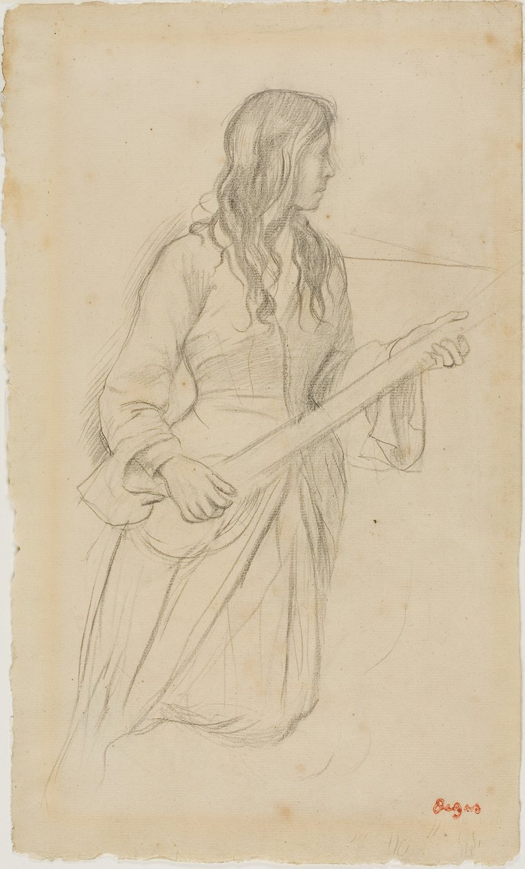 Joven tocando una mandolina, estudio para el retrato de la señorita Fiocre en el ballet "La Source" de Edgar Degas