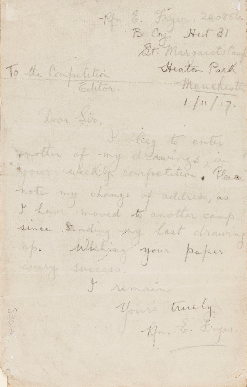 Carta al editor de un concurso de periódico, 1 de noviembre de 1917 de Edgar Fryer