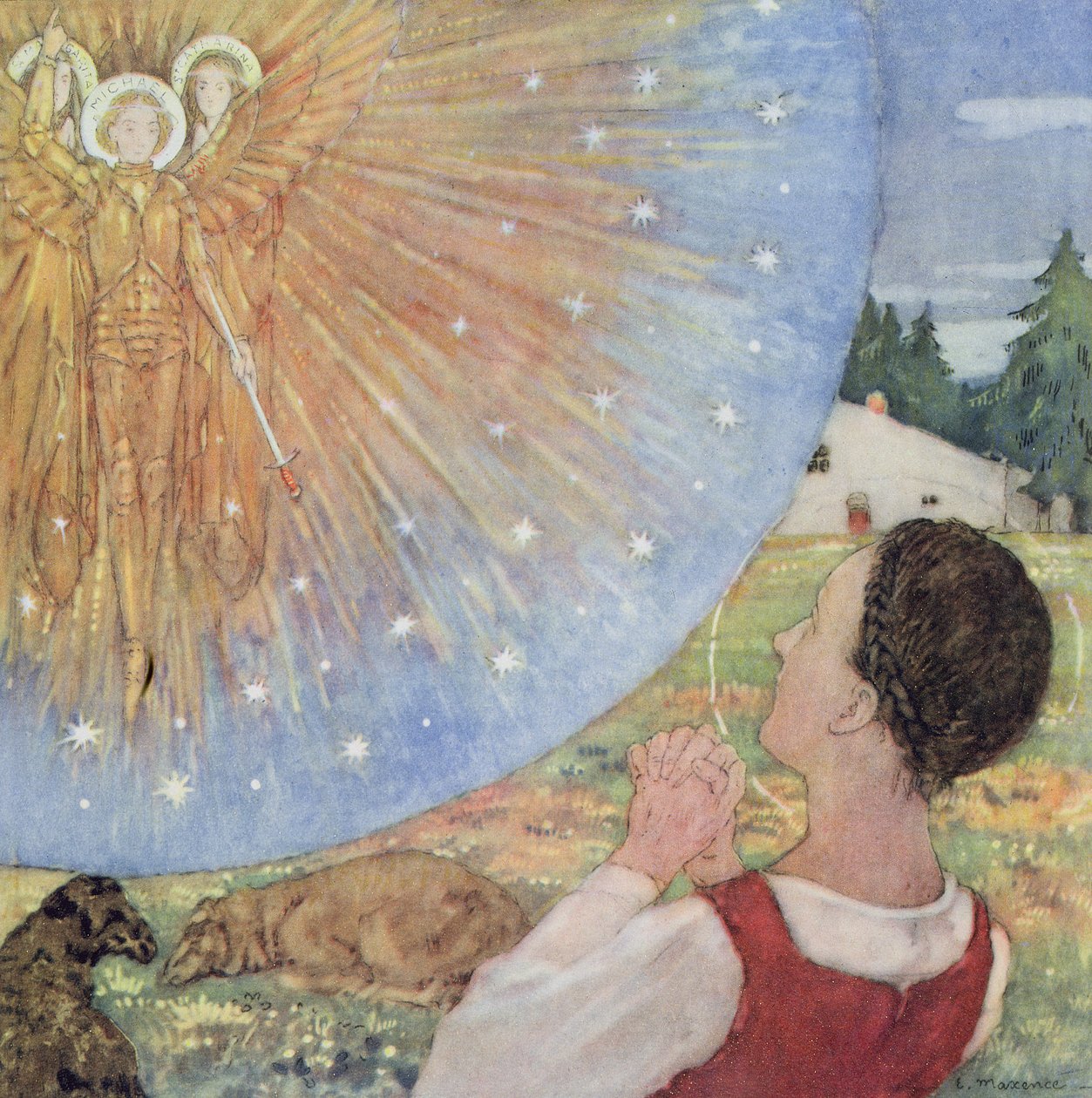 Juana de Arco escucha las voces, ilustración de "Sainte Jeanne d