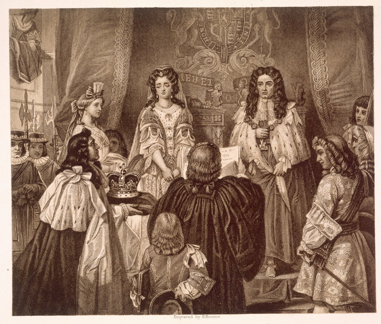 La corona ofrecida a Guillermo y María por los Lores y Comunes en Whitehall, 12 de febrero de Edgar Melville (after) Ward