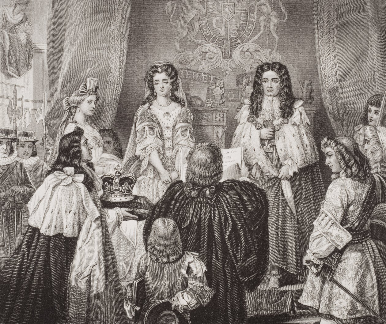 La corona ofrecida a Guillermo y María por los Lores y Comunes en Whitehall, 12 de febrero de 1689, de 