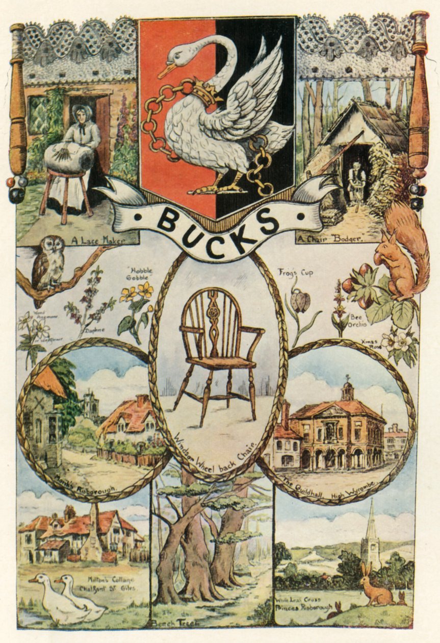 Vistas y Oficios de Buckinghamshire, diseño de estandarte del Instituto de Mujeres, 1937, 1943 de Edith A Holme