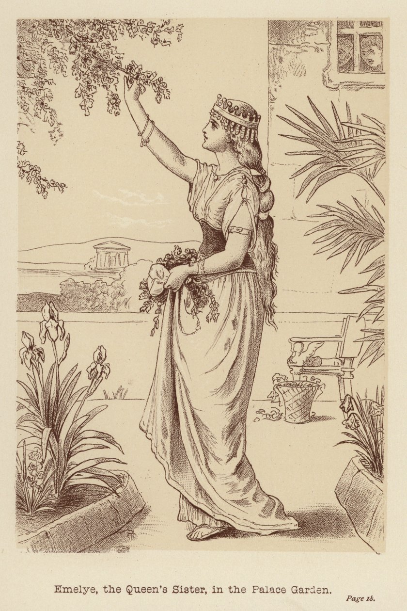 Emelye, hermana de la reina, en el jardín del palacio (litografía) de Edith Scannell