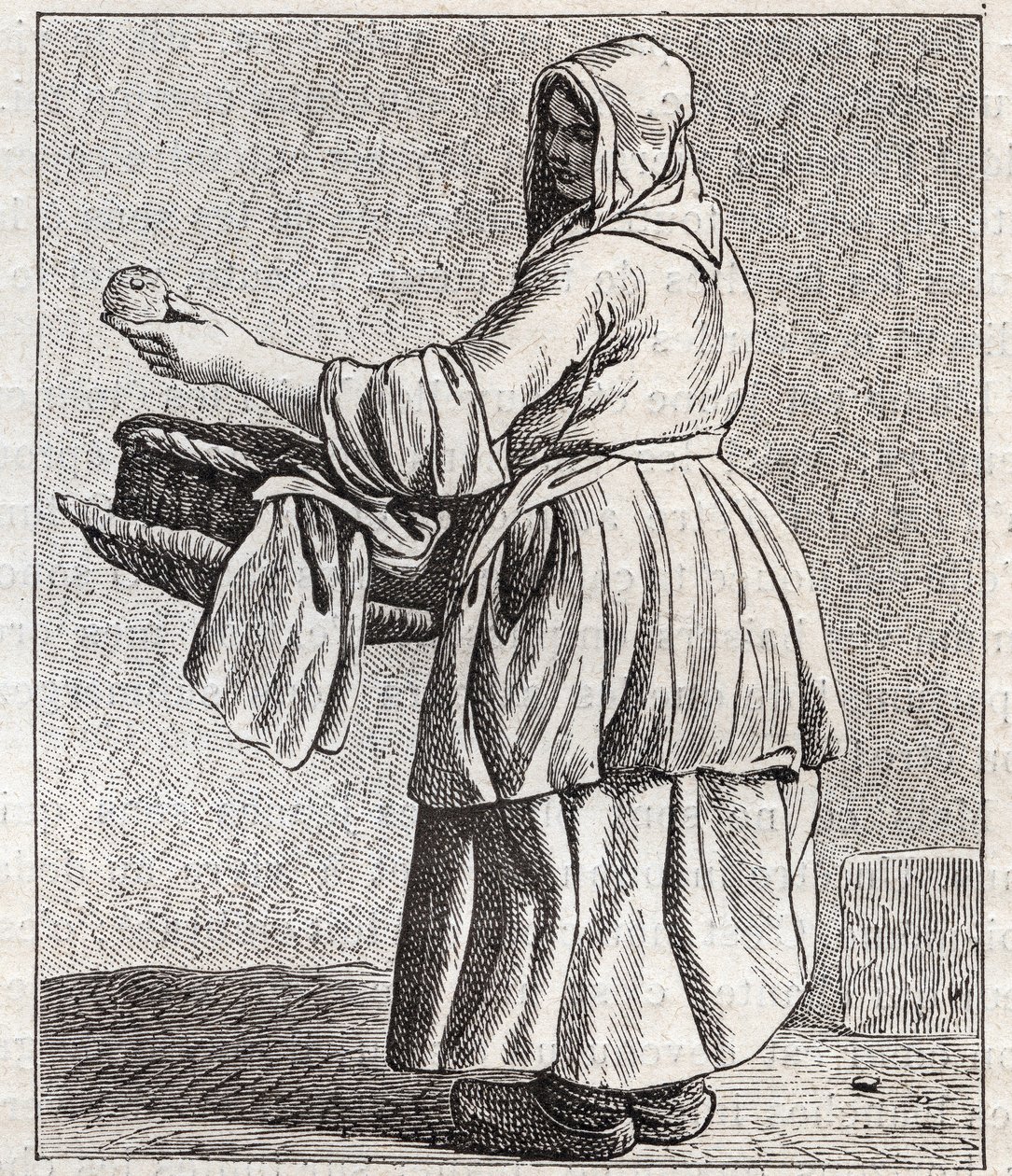 La vendedora de manzanas asadas - Pequeño oficio de París (Estudios tomados del pueblo bajo, o los Gritos de París) - grabado por Edme Bouchardon (1698-1762) de Edmé Bouchardon